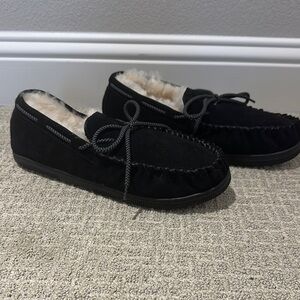 Cozy Black Suede Moccasin Slippers